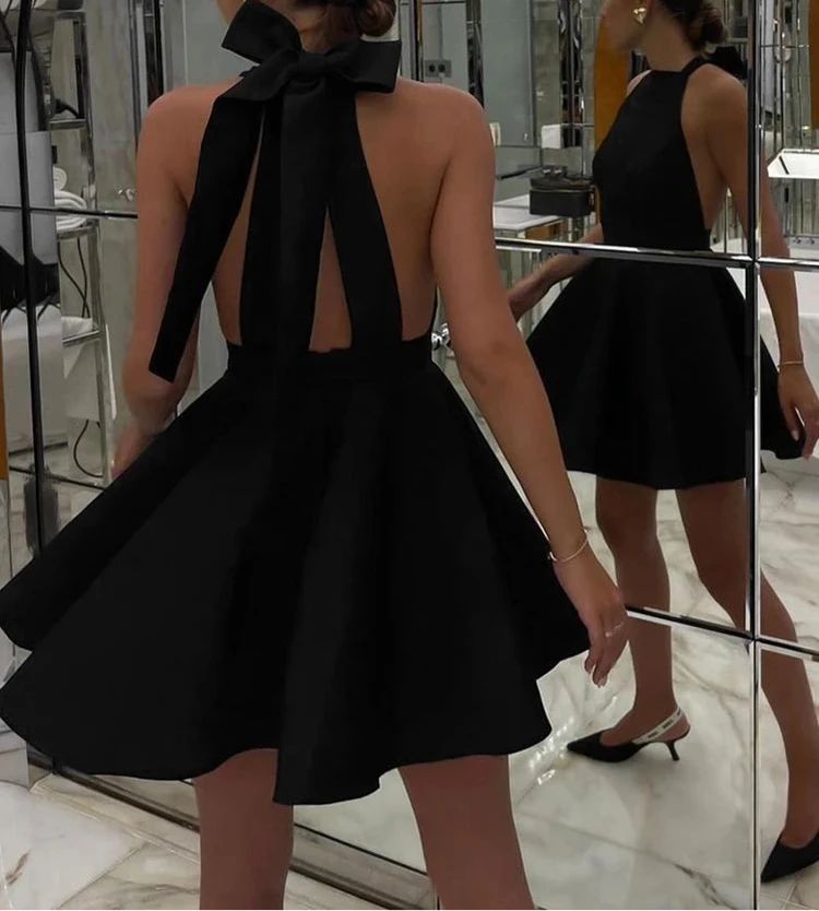 Sexy Black Backless Halter Dress